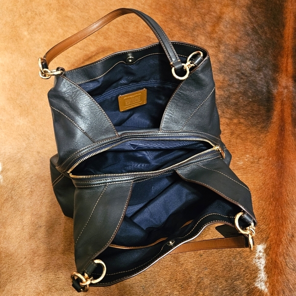 Coach Lexy Navy Blue Leather Satchel Multi Compartment Like New Luxury - Picture 7 of 10